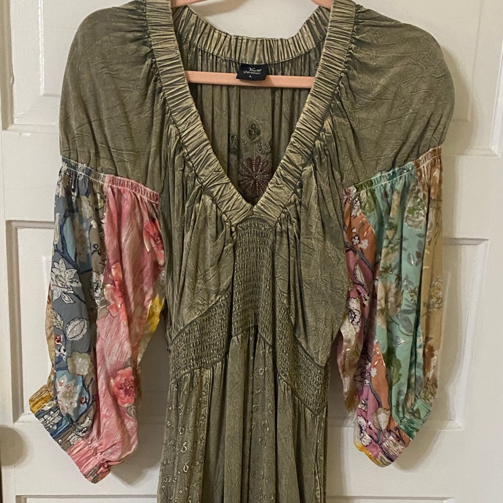 Young Threads Boho Patchwork Maxi Dress Olive Gre… - image 3